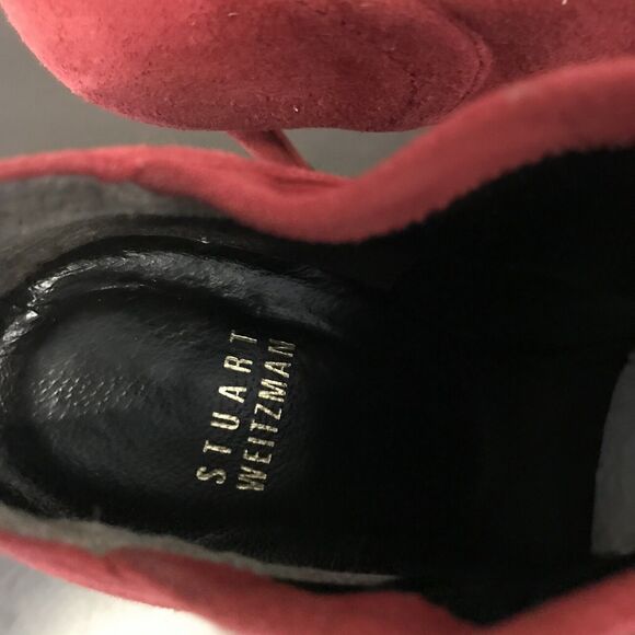 Stuart Weitzman Red Suede Stiletto Heeled  Leather Ankle Boots/Booties Women’s 7 - Picture 15 of 16